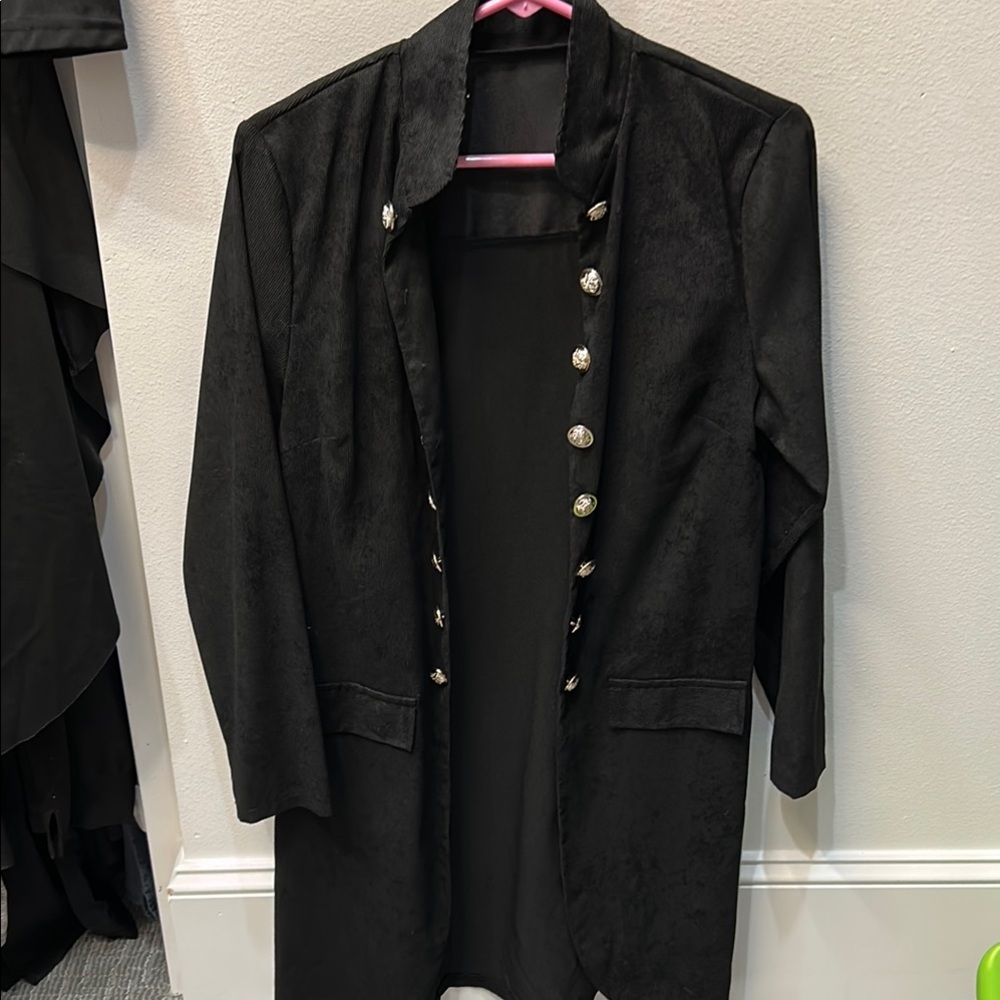 SHEIN Black Trench Coat with Military-Inspired Design